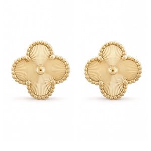 14k Italian Gold Fluted Clover Stud Earrings Solid Gold Clover Studs